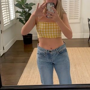 BershkaPlaid Yellow Top